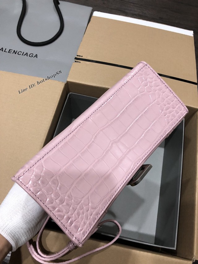 Balenciaga專櫃爆款大號手提女包 巴黎世家升級版鱷魚胭脂粉銀扣Hourglass沙漏包 fyj1632